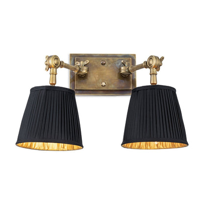 Wentworth Double Wall Lamp - Vintage Brass & Black Shade