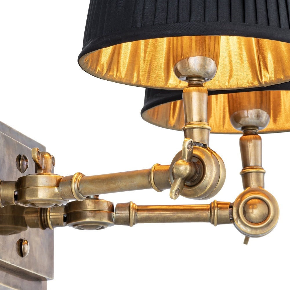 Wentworth Double Wall Lamp - Vintage Brass & Black Shade