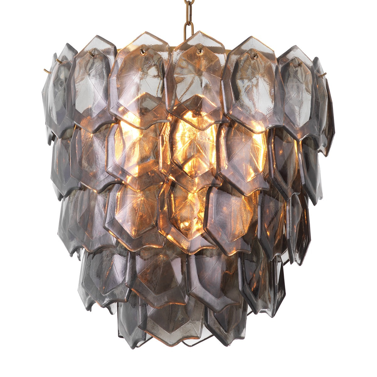 Elias Chandelier - Vintage Brass & Smoke Glass