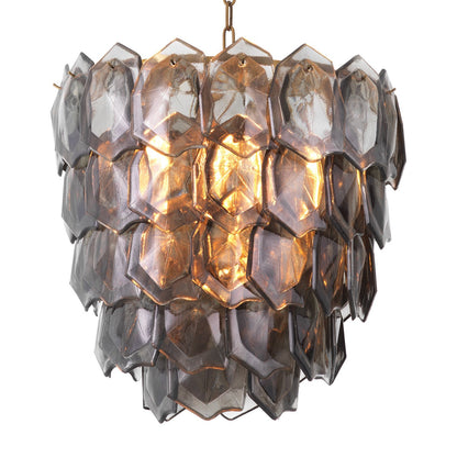 Elias Chandelier - Vintage Brass & Smoke Glass