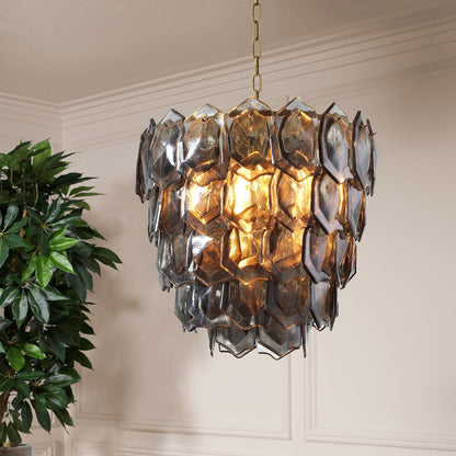 Elias Chandelier - Vintage Brass & Smoke Glass