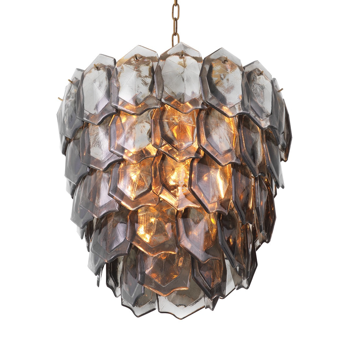 Elias Chandelier - Vintage Brass & Smoke Glass
