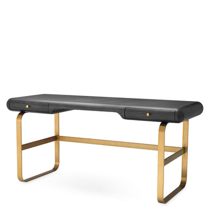 Nathaniel Desk - Charcoal Grey Oak Veneer & Brushed Brass