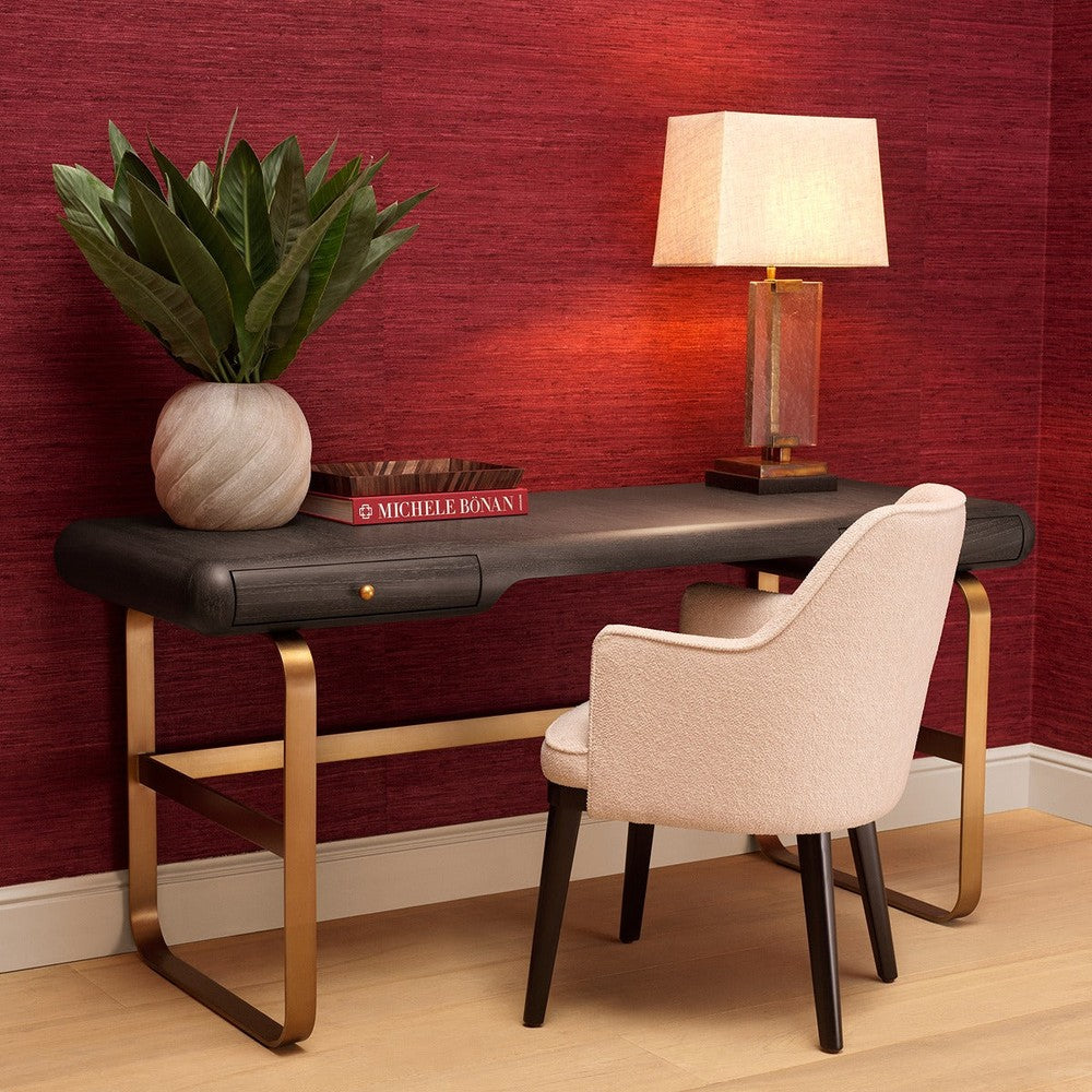 Nathaniel Desk - Charcoal Grey Oak Veneer & Brushed Brass