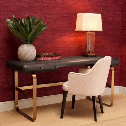 Nathaniel Desk - Charcoal Grey Oak Veneer & Brushed Brass