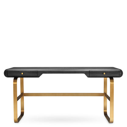 Nathaniel Desk - Charcoal Grey Oak Veneer & Brushed Brass