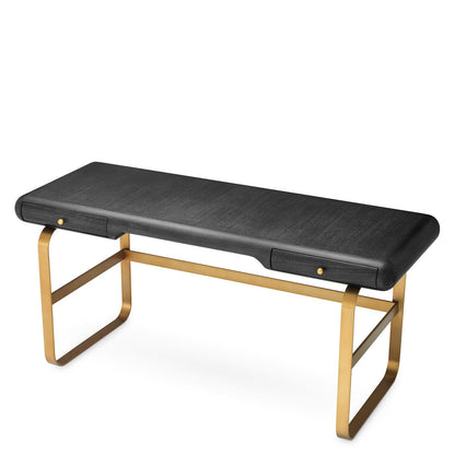Nathaniel Desk - Charcoal Grey Oak Veneer & Brushed Brass