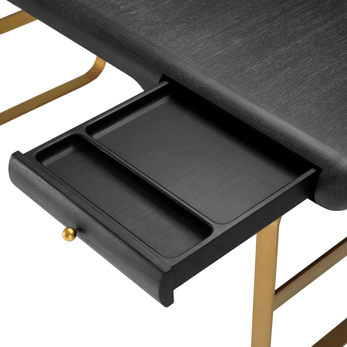 Nathaniel Desk - Charcoal Grey Oak Veneer & Brushed Brass