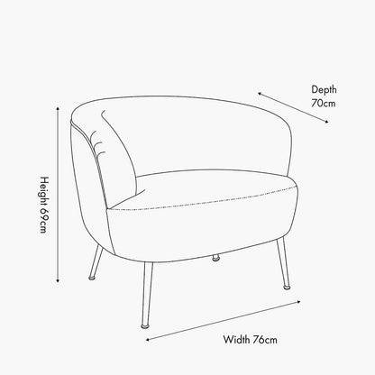 Avona Tub Chair - Natural Chenille & Black Metal