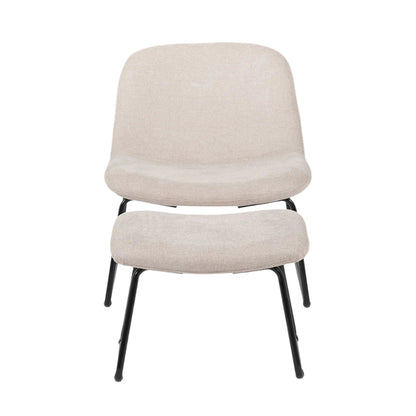 Chora Lounge Chair & Footstool - Natural Chenille & Black Metal