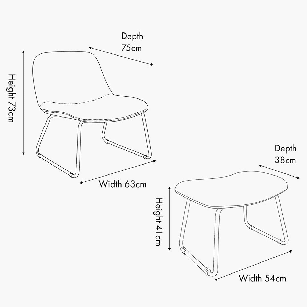 Chora Lounge Chair & Footstool - Natural Chenille & Black Metal