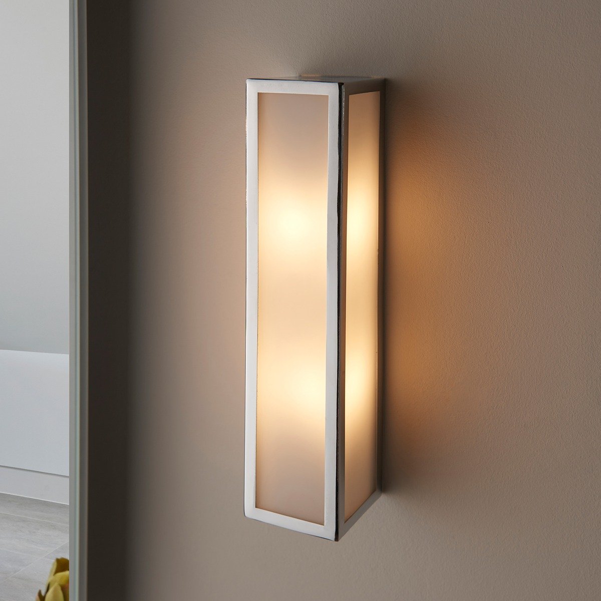 Newham Bathroom Frosted Wall Light - Chrome