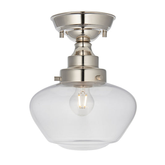 Chelsey 1 Light Ceiling Light - Bright Nickel & Clear Glass