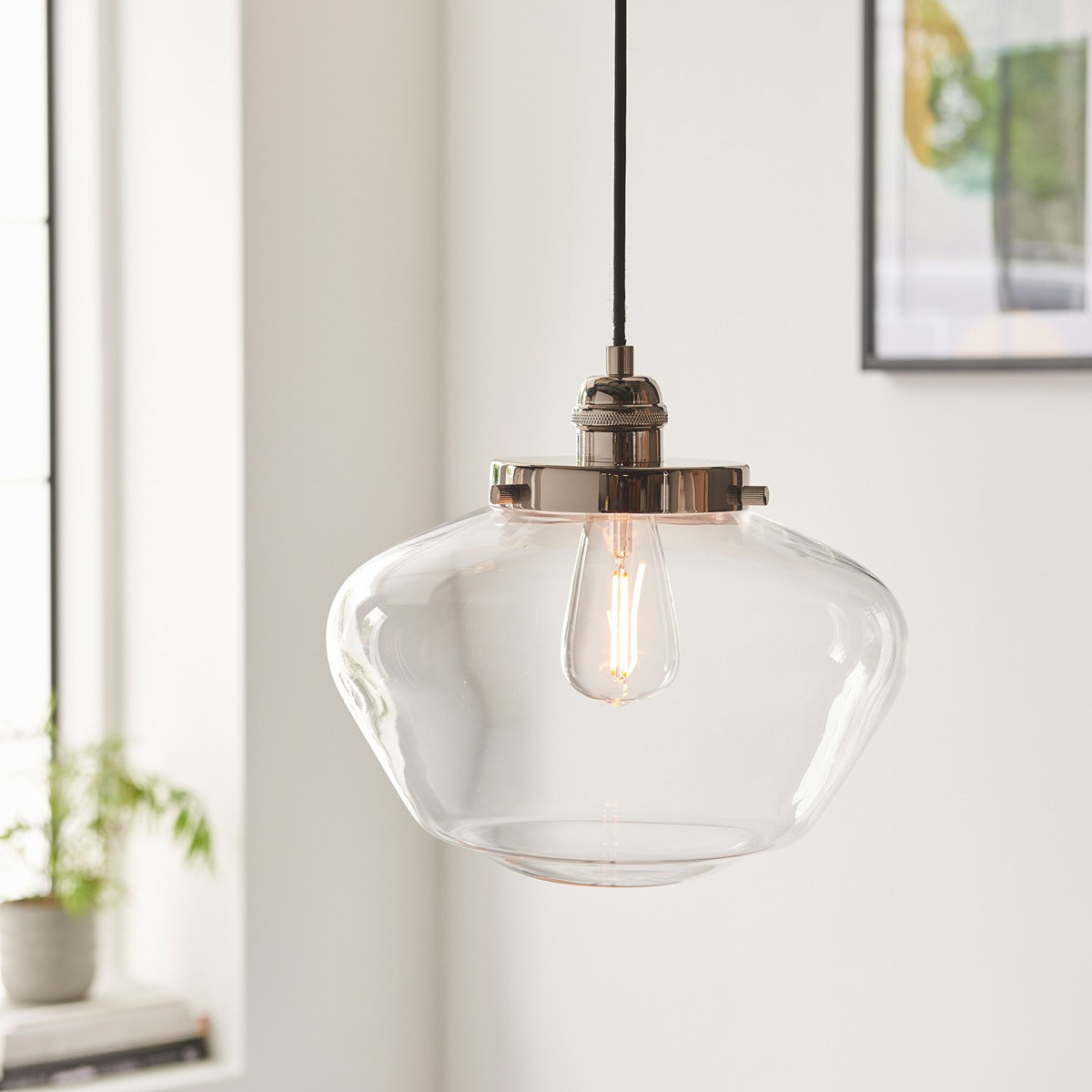 Chelsey 1 Light Pendant Light - Bright Nickel & Clear Glass