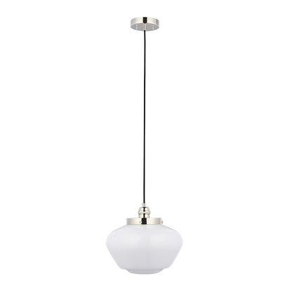 Chelsey 1 Light Pendant Light - Bright Nickel & Opal Glass