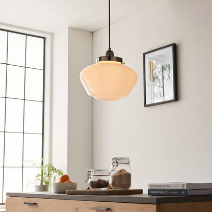 Chelsey 1 Light Pendant Light - Bright Nickel & Opal Glass