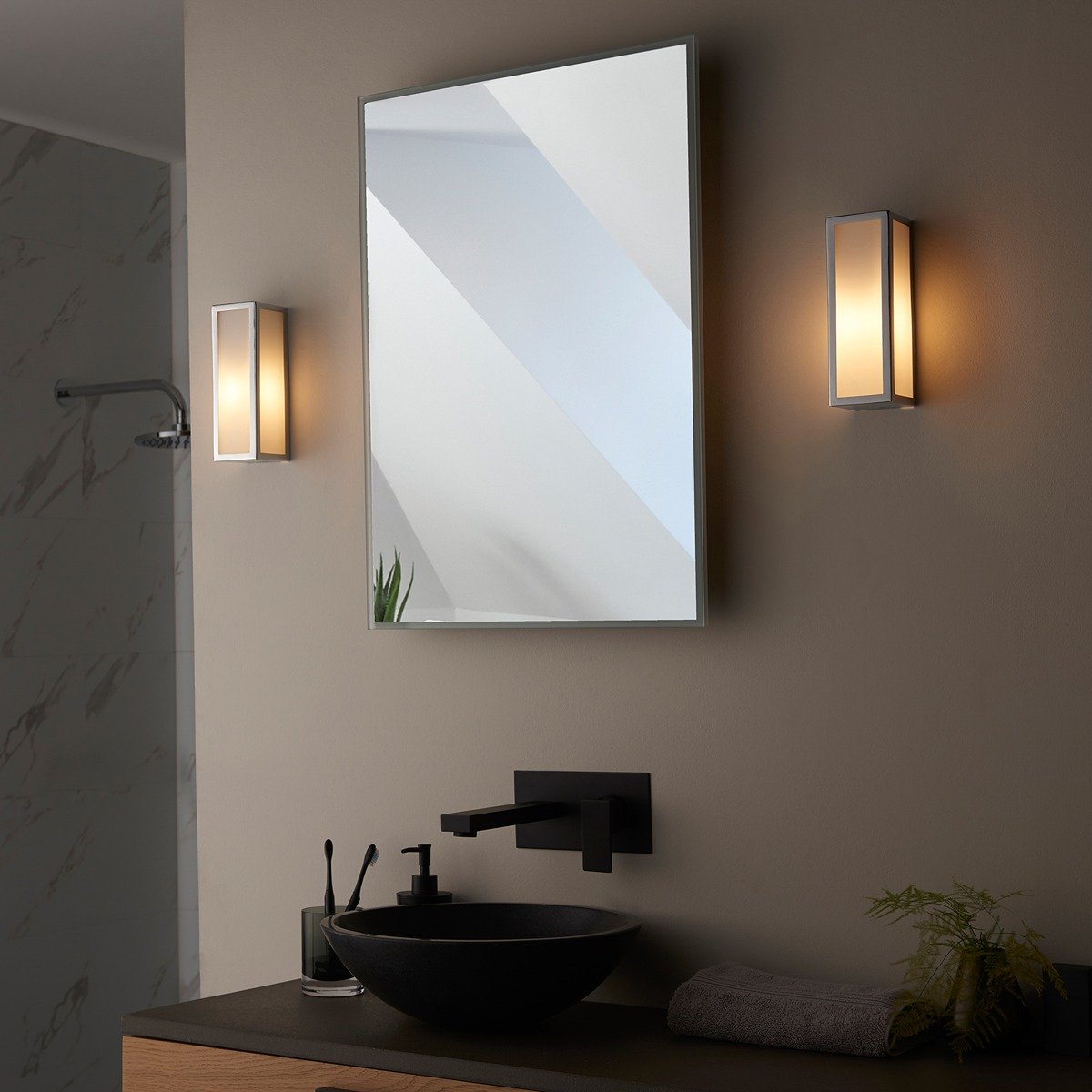 Newham Bathroom Frosted Wall Light - Chrome