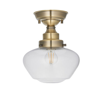 Chelsey 1 Light Ceiling Light - Antique Brass & Clear Glass