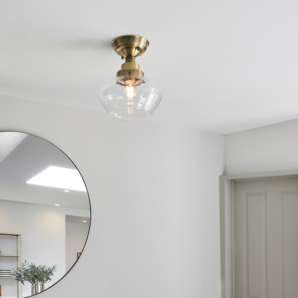 Chelsey 1 Light Ceiling Light - Antique Brass & Clear Glass