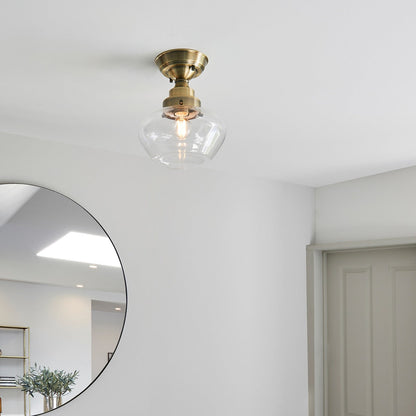 Chelsey 1 Light Ceiling Light - Antique Brass & Clear Glass