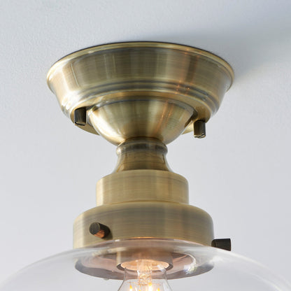 Chelsey 1 Light Ceiling Light - Antique Brass & Clear Glass