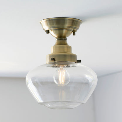 Chelsey 1 Light Ceiling Light - Antique Brass & Clear Glass