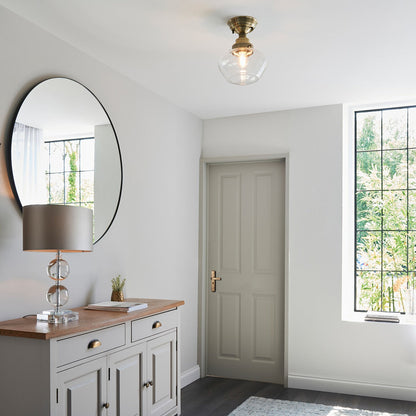 Chelsey 1 Light Ceiling Light - Antique Brass & Clear Glass