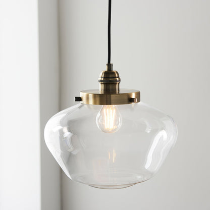 Chelsey 1 Light Pendant Light - Antique Brass & Clear Glass