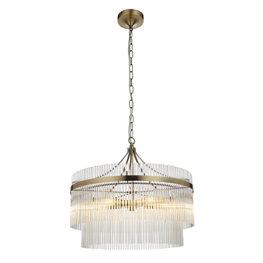 Marietta Glass 5 Pendant Light - Antique Brass