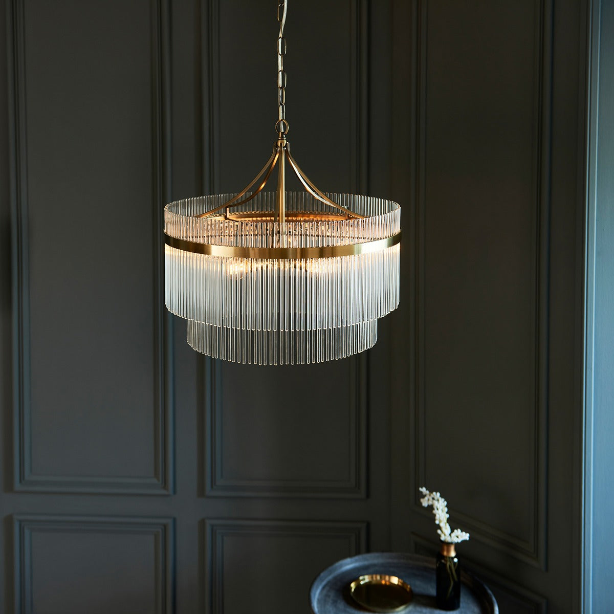 Marietta Glass 5 Pendant Light - Antique Brass
