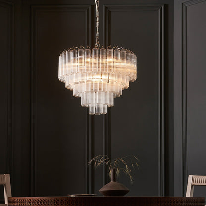 Toulouse Glass Chandelier Pendant Light - Bright Nickel
