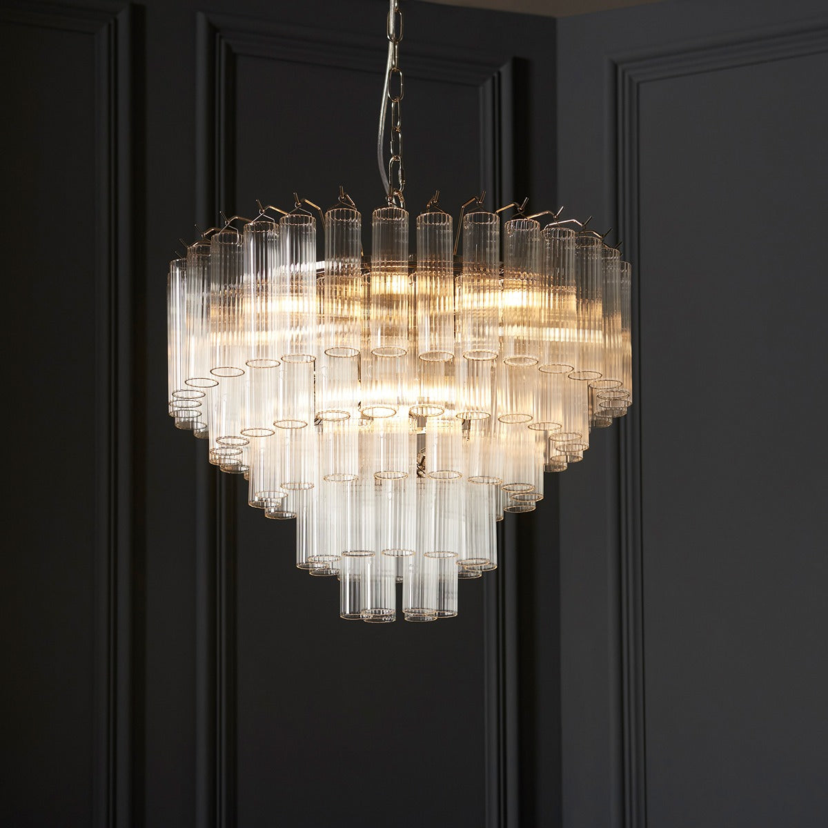 Toulouse Glass Chandelier Pendant Light - Bright Nickel