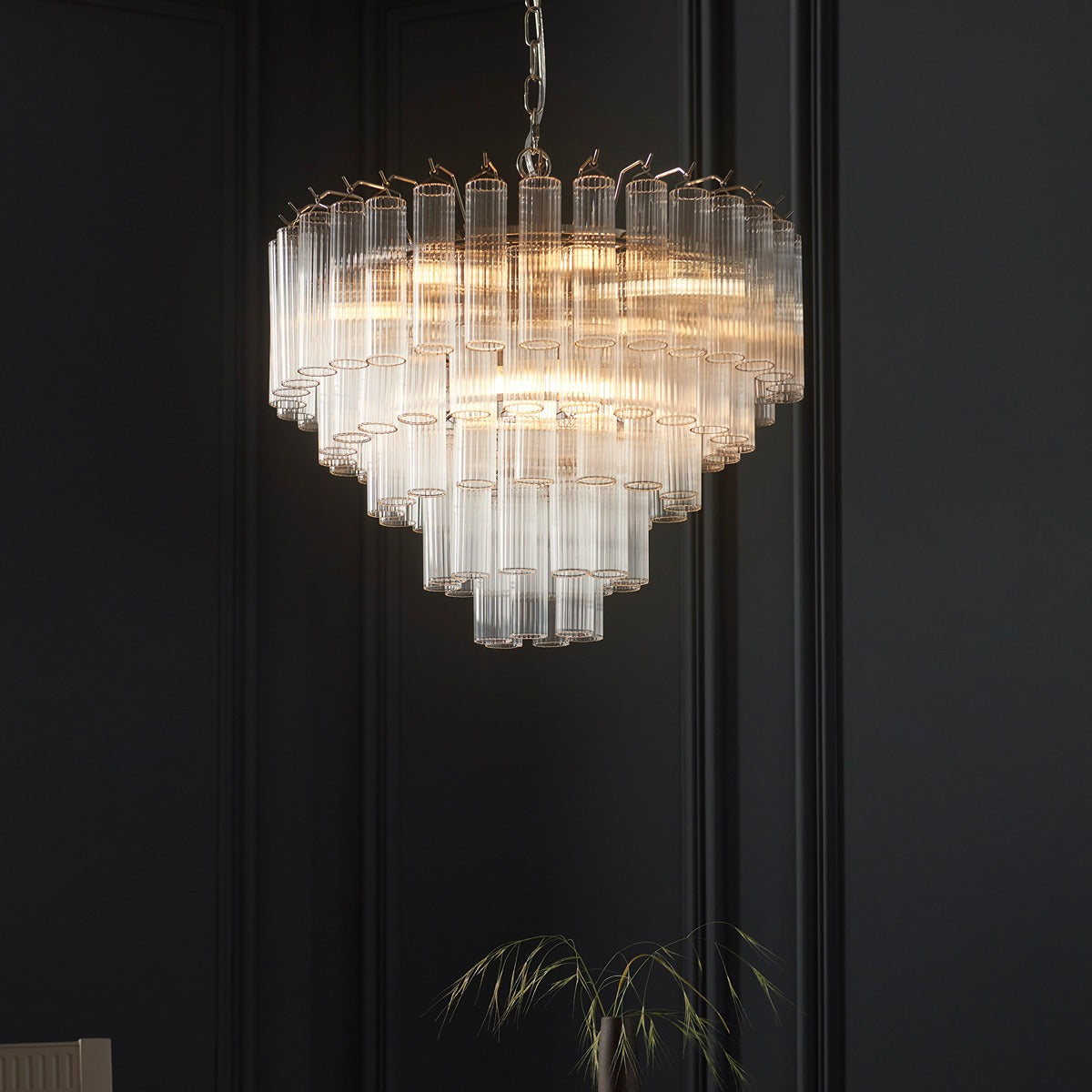 Toulouse Glass Chandelier Pendant Light - Bright Nickel
