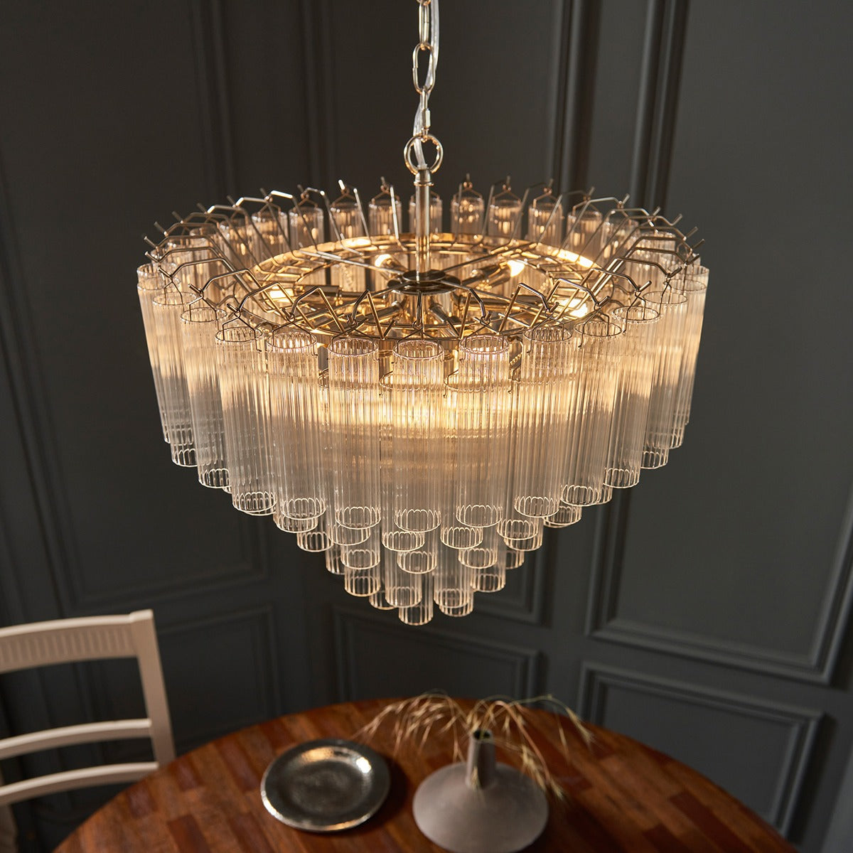 Toulouse Glass Chandelier Pendant Light - Bright Nickel