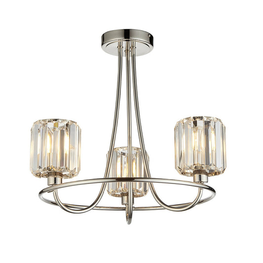 Berenice 3 Faceted Glass Ceiling Light - Nickel