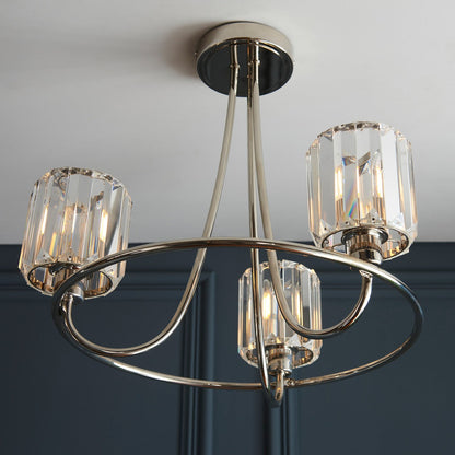 Berenice 3 Faceted Glass Ceiling Light - Nickel