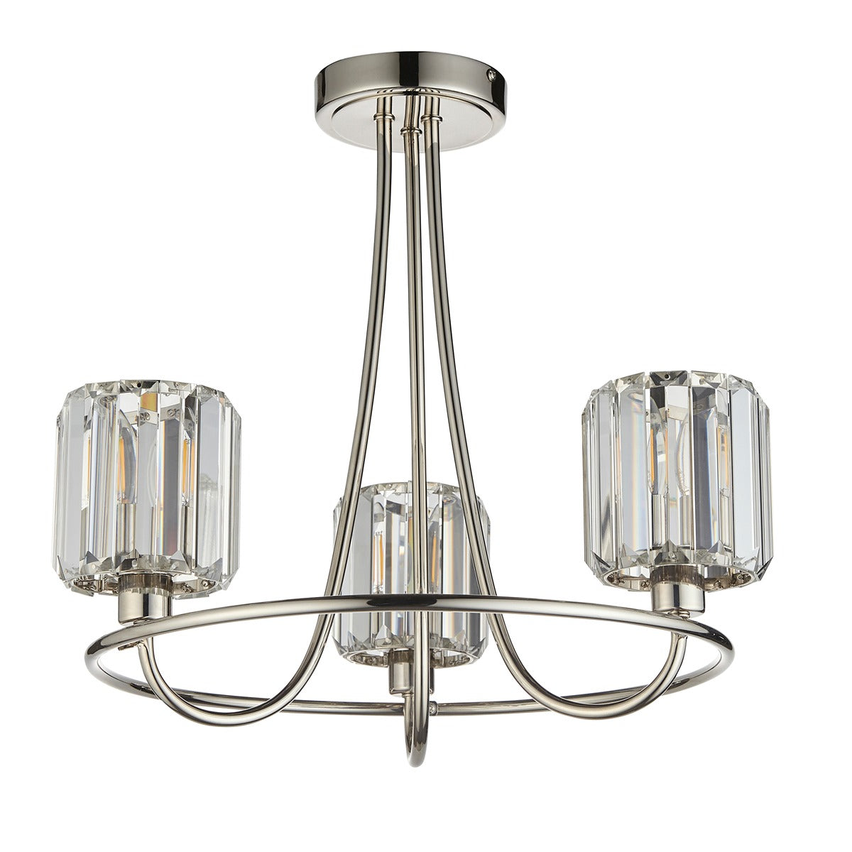 Berenice 3 Faceted Glass Ceiling Light - Nickel