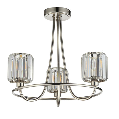 Berenice 3 Faceted Glass Ceiling Light - Nickel