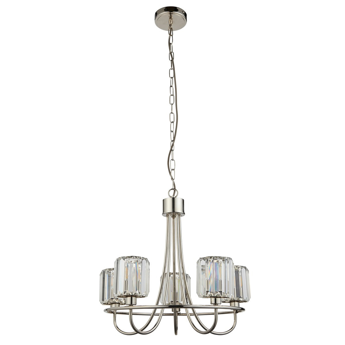 Berenice 5 Faceted Glass Ceiling Light - Nickel