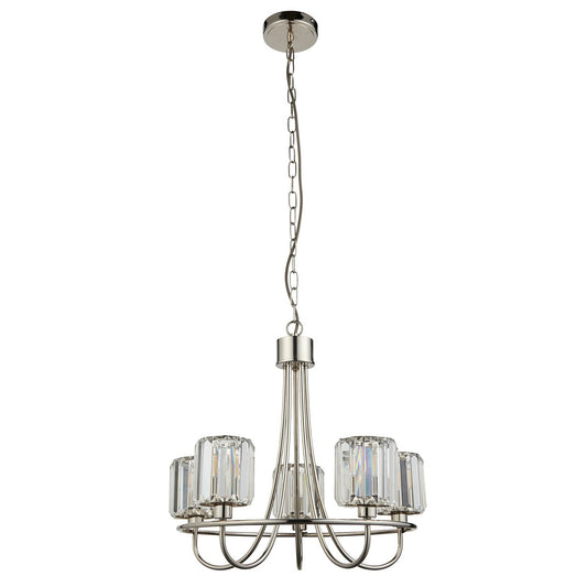 Berenice 5 Faceted Glass Ceiling Light - Nickel