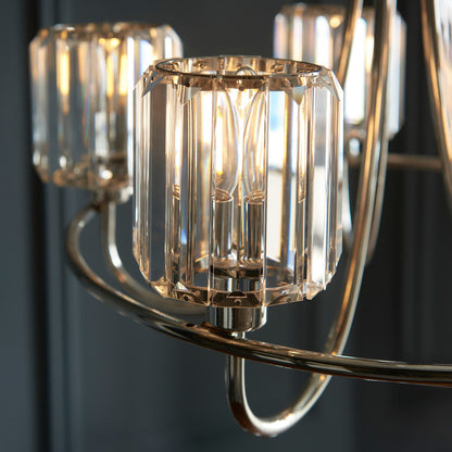 Berenice 5 Faceted Glass Ceiling Light - Nickel