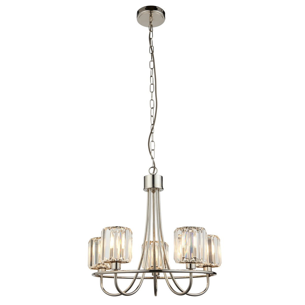 Berenice 5 Faceted Glass Ceiling Light - Nickel
