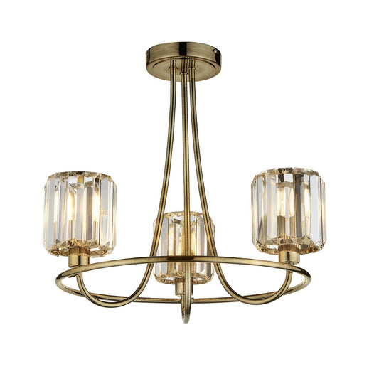 Berenice 3 Faceted Glass Ceiling Light - Antique Brass