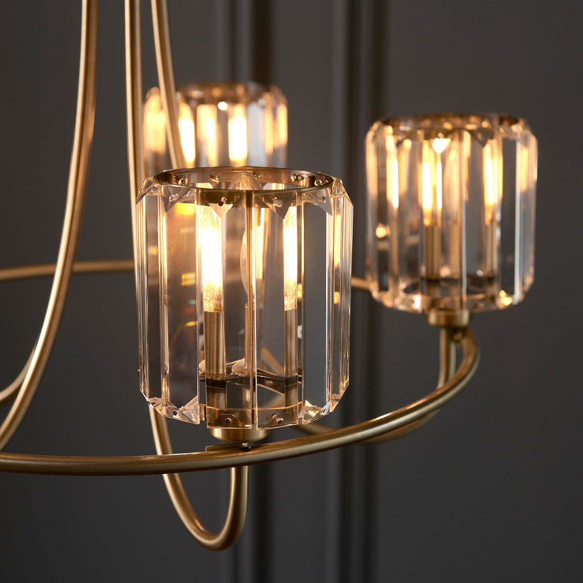 Berenice 5 Faceted Glass Ceiling Light - Antique Brass