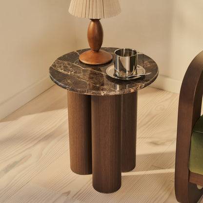 Trivium - Dark Emperador Round Dark Wood Premium Side Table
