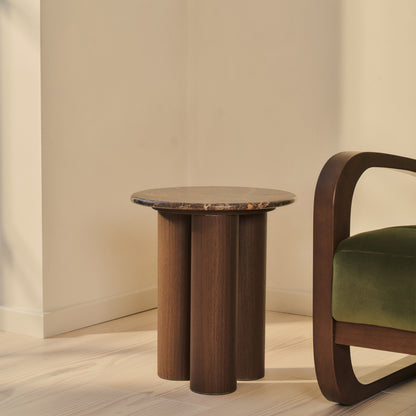 Trivium - Dark Emperador Round Dark Wood Premium Side Table