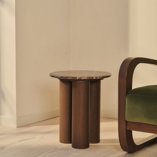 Trivium - Dark Emperador Round Dark Wood Premium Side Table