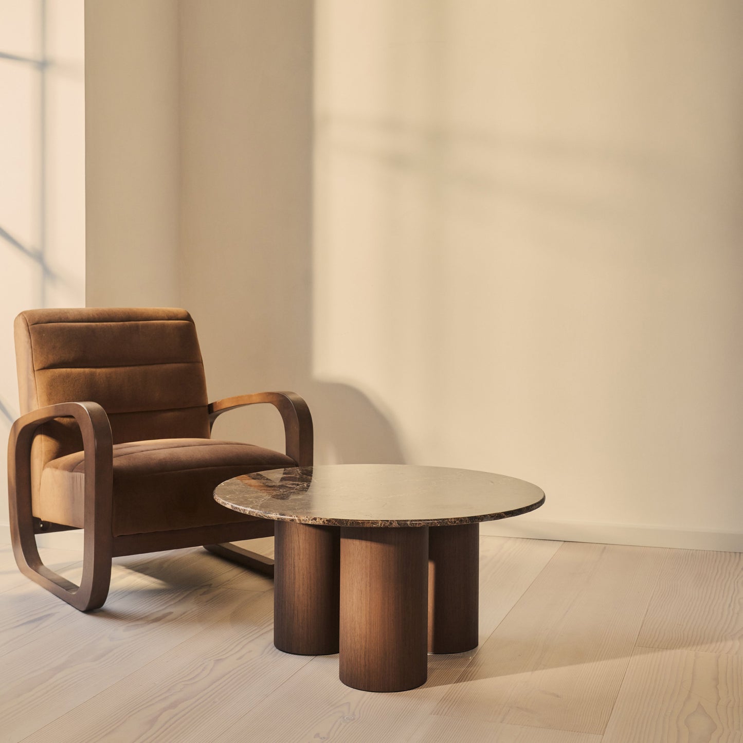 Trivium - Dark Emperador Round Dark Wood Premium Coffee Table