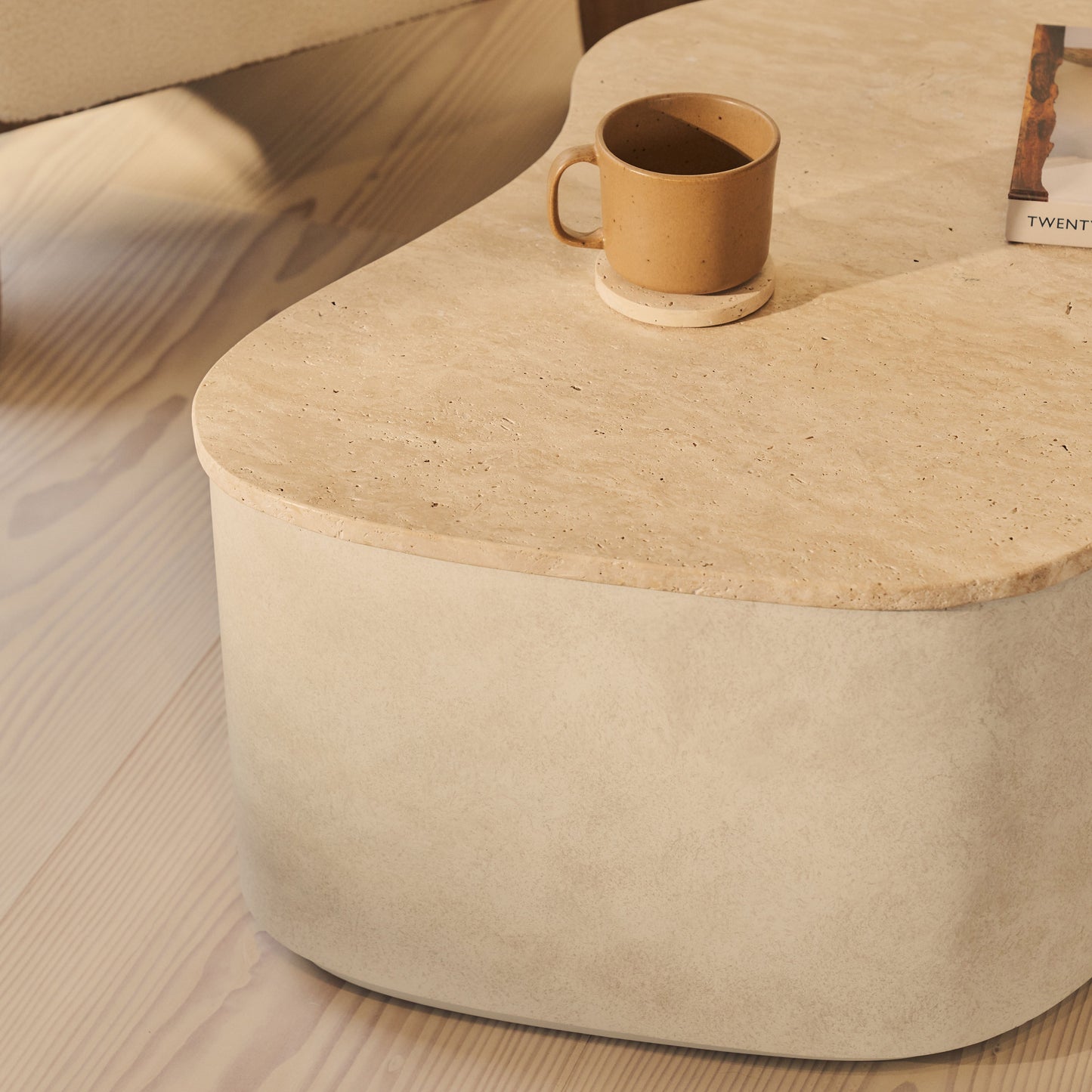 Arlo - Beige Travertine Irregular Concrete Premium Coffee Table