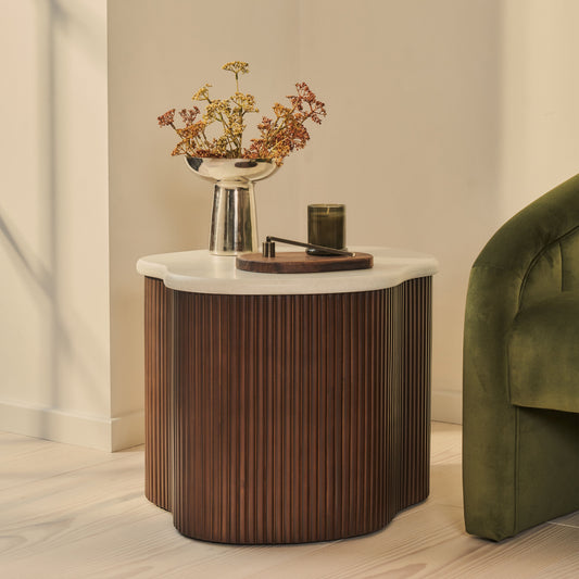 Cove - Dark Wood Ribbed Irregular Side Table